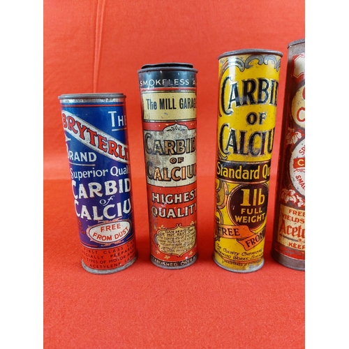 195 - Collection of 6 vintage Carbide of Calcium advertising tins, some still full. Nice condition for the... 