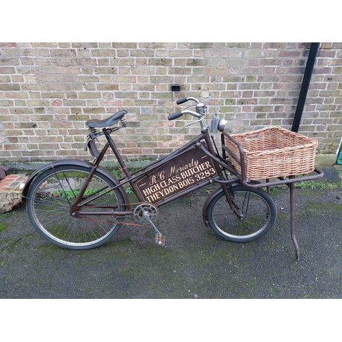 196 - Barn find butchers tradesman bike with original butchers advertising plate.