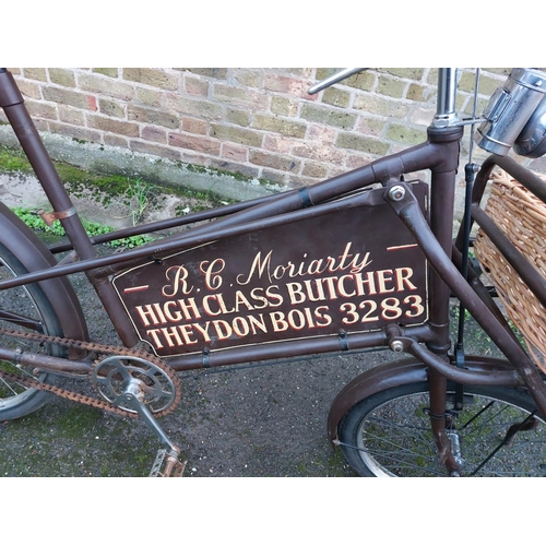 196 - Barn find butchers tradesman bike with original butchers advertising plate.