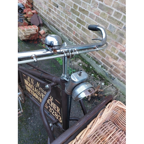 196 - Barn find butchers tradesman bike with original butchers advertising plate.