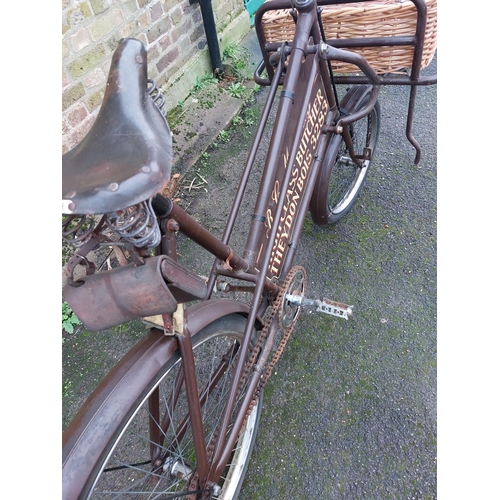 196 - Barn find butchers tradesman bike with original butchers advertising plate.