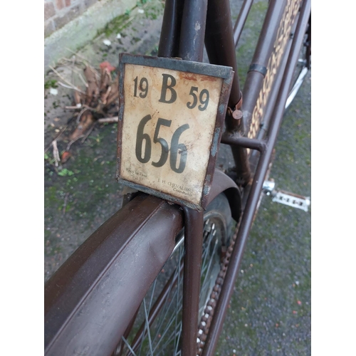 196 - Barn find butchers tradesman bike with original butchers advertising plate.