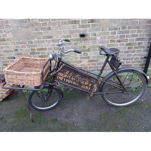 196 - Barn find butchers tradesman bike with original butchers advertising plate.