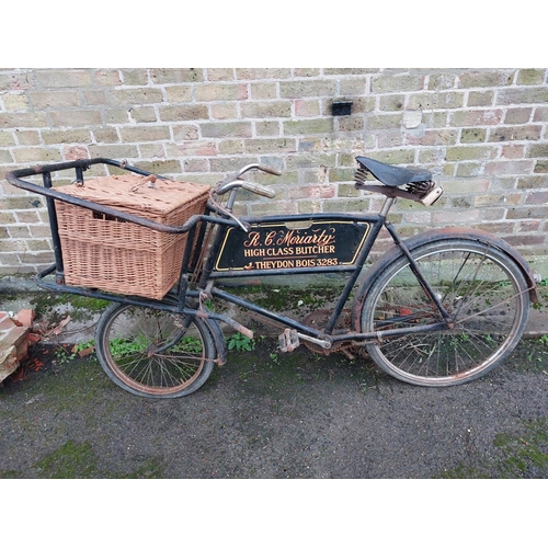 197 - Barn find butchers tradesman bike with original butchers advertising plate.