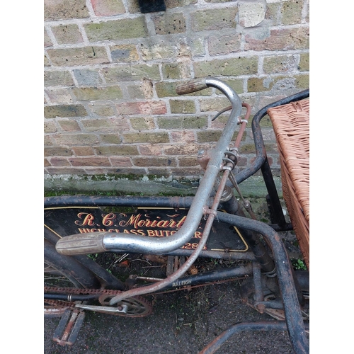 197 - Barn find butchers tradesman bike with original butchers advertising plate.