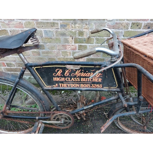 197 - Barn find butchers tradesman bike with original butchers advertising plate.