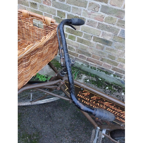 198 - Barn find butchers tradesman bike with original butchers advertising plate.