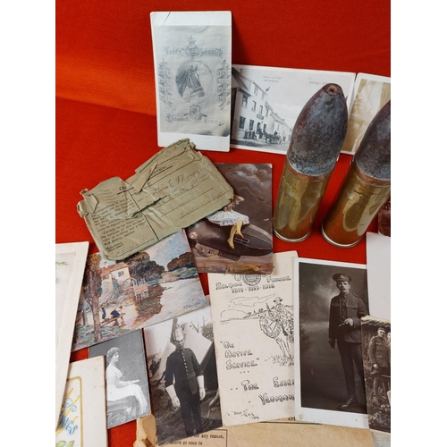 204 - WW1 collection including trio from SJT.W.J.HART ESSEX YEO. Collection includes medals, dog tag, chri... 