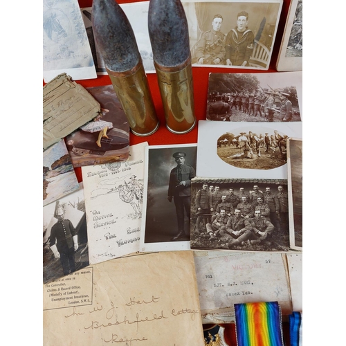 204 - WW1 collection including trio from SJT.W.J.HART ESSEX YEO. Collection includes medals, dog tag, chri... 