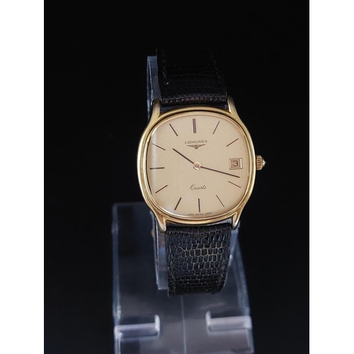 22 - Mens 9ct gold Longines watch, tear to strap