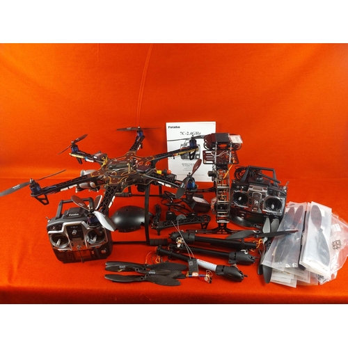 252 - Mixed drone equipment with 2 RC Controllers Futaba T6J & Futaba T7C.