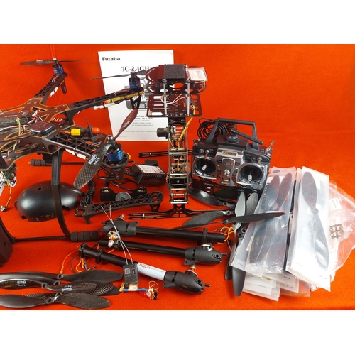 252 - Mixed drone equipment with 2 RC Controllers Futaba T6J & Futaba T7C.