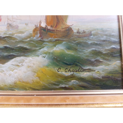 272 - Original seascape painting on board. Signed by C Chaplin 31