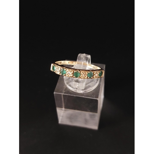 28 - 9ct gold emerald and diamond stacking ring size P