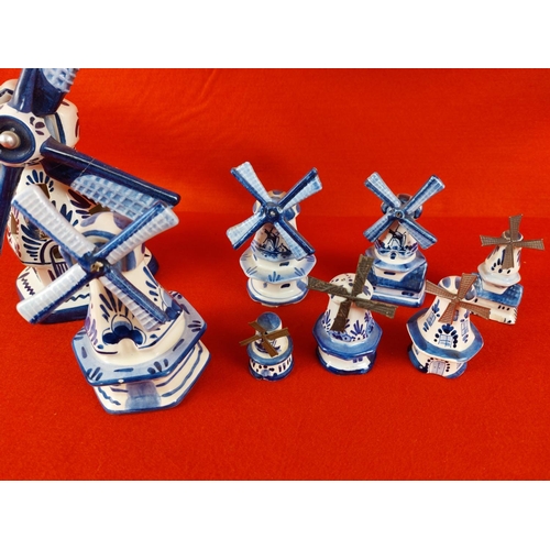 301 - Collection of 8 Delft china windmills.