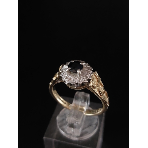 4 - 9ct gold sapphire ring. Size P