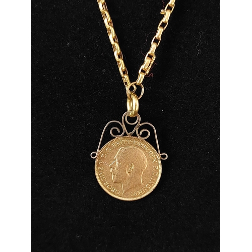 48 - Half Sovereign pendant on 9ct gold necklace. Weight 10 grams