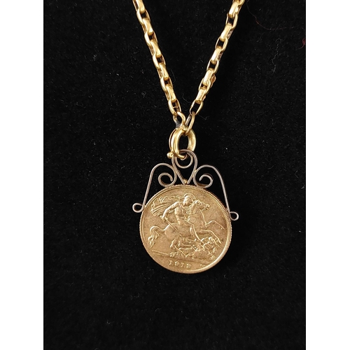 48 - Half Sovereign pendant on 9ct gold necklace. Weight 10 grams