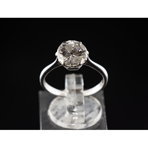 66 - Platinum (950) ring set with one 2.25 carat Transitional cut diamond. Clarity SI2, colour grade I. T... 