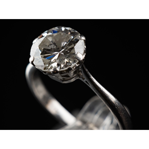 66 - Platinum (950) ring set with one 2.25 carat Transitional cut diamond. Clarity SI2, colour grade I. T... 