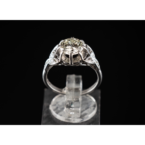 67 - Platinum (950) ring set with one 1.60 carat Transitional cut diamond. Clarity VS1, colour grade L. T... 