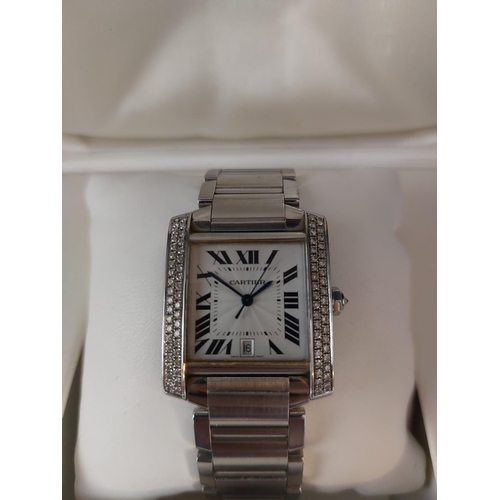 86 - Cartier Tank Francaise watch model 2320 stainless steel. Diameter 28mm in original box.