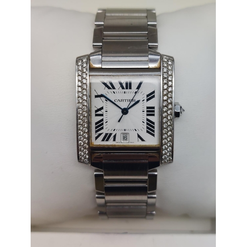 86 - Cartier Tank Francaise watch model 2320 stainless steel. Diameter 28mm in original box.