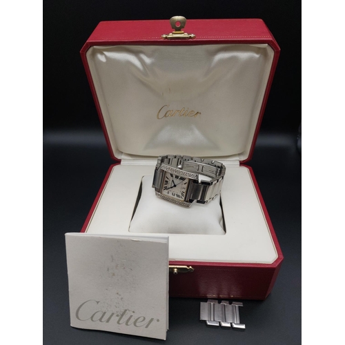 86 - Cartier Tank Francaise watch model 2320 stainless steel. Diameter 28mm in original box.