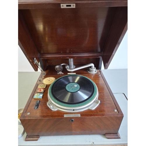 105 - A rare E.M.G XB Oversized Horn Gramophone circa 1930's. Clockwork Mahogany cased three-quarter depth... 