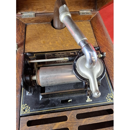 107 - Thomas Edison Amberola BV1 table phonograph in oak case. Winds up and runs but belt will need replac... 