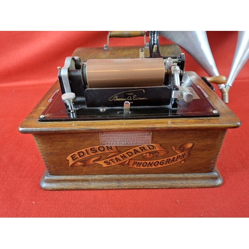 110 - Thomas Edison Type 2 Standard No. S81793 phonograph. In oak case, original lid and twin metal horn. ... 