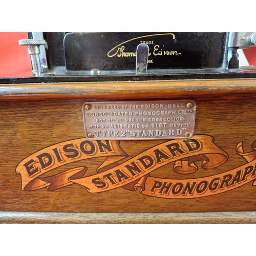 110 - Thomas Edison Type 2 Standard No. S81793 phonograph. In oak case, original lid and twin metal horn. ... 