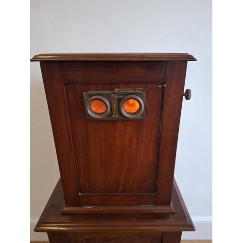 136 - Rare early 20th century mechanical table top stereoscopic viewer with slides and cabinet. Cabinet do... 