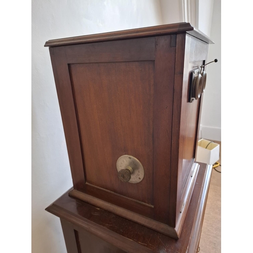 136 - Rare early 20th century mechanical table top stereoscopic viewer with slides and cabinet. Cabinet do... 