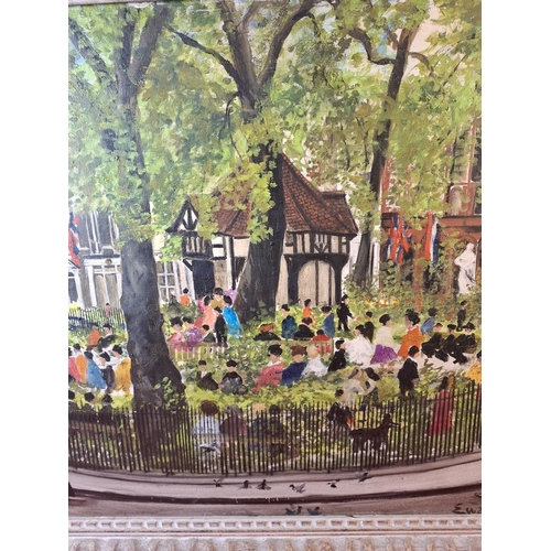 239 - Original 20th century oil on canvas painting of Soho Square, London by Arthur Ewart dated 1966. 28