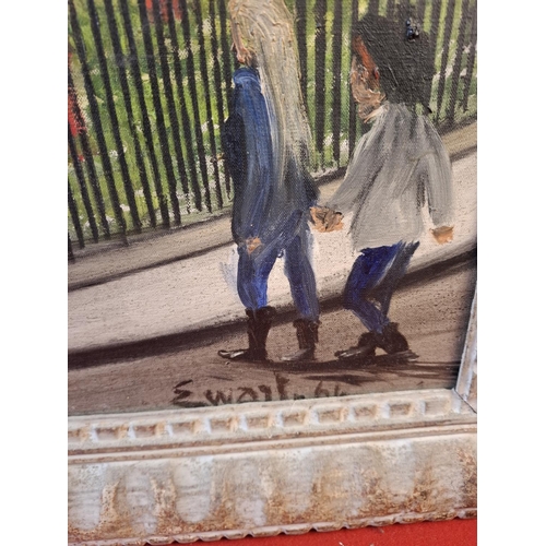 239 - Original 20th century oil on canvas painting of Soho Square, London by Arthur Ewart dated 1966. 28