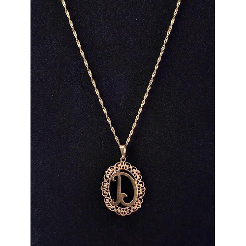 31 - 9ct gold necklace with 9ct gold D pendant 1.7 grams