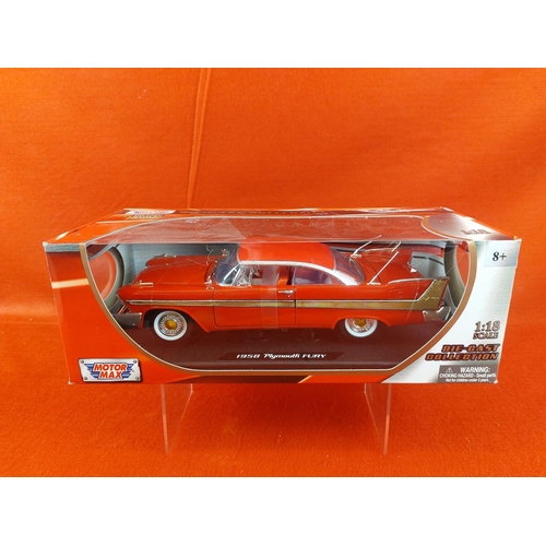 331 - Motor Max 1:18 1958 Plymouth Fury in box. Box damaged as pictured