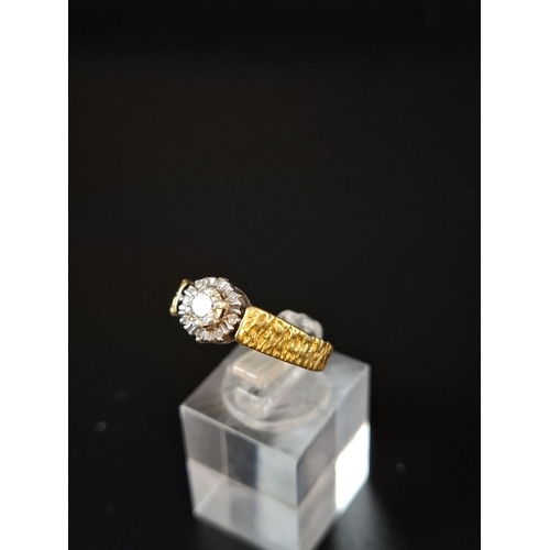 38 - 18 ct gold diamond cluster ring size P. Centre diamond with 8 diamond surround.