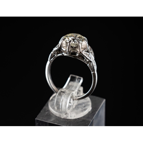 66 - Platinum (950) ring set with one 1.60 carat Transitional cut diamond. Clarity VS1, colour grade L. T... 