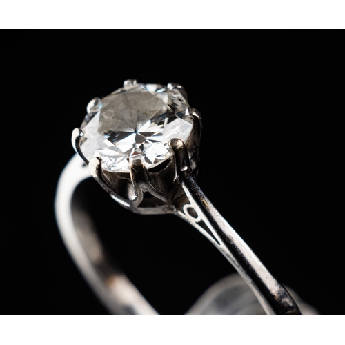 67 - Platinum (950) ring set with one 0.90 carat Old European Cut diamond. Clarity SI2, colour grade H. T... 