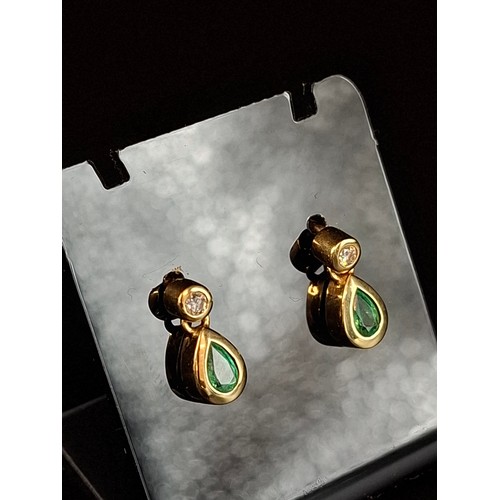 58 - 18ct gold emerald and diamond earrings 2.3 grams