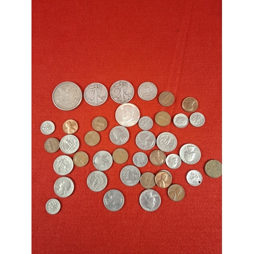 110 - Collection of various American coins including 1879 silver dollar 2x silver half dollars & 1 silver ... 