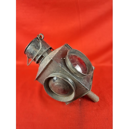 174 - Vintage railway 4 way switch signal lamp marked LMS.Height 47cm Width 22cm.