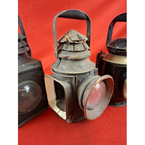 178 - 3 Vintage railway lamps damage to glasses