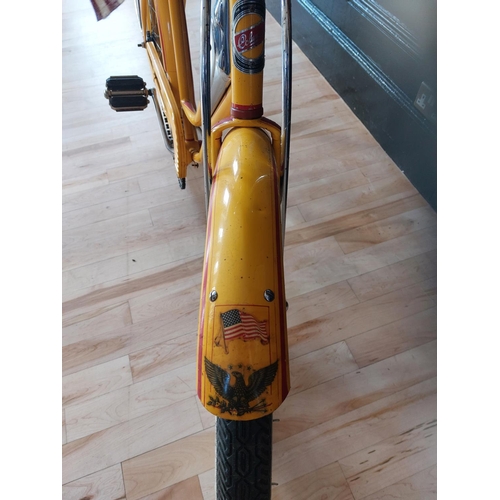 203 - Vintage Columbia cruiser step through bicycle in striking yellow made by The Westfield MFG. Co Westf... 