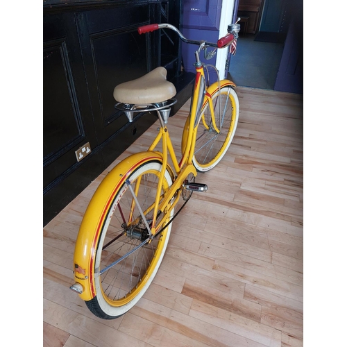 203 - Vintage Columbia cruiser step through bicycle in striking yellow made by The Westfield MFG. Co Westf... 