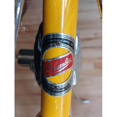 203 - Vintage Columbia cruiser step through bicycle in striking yellow made by The Westfield MFG. Co Westf... 