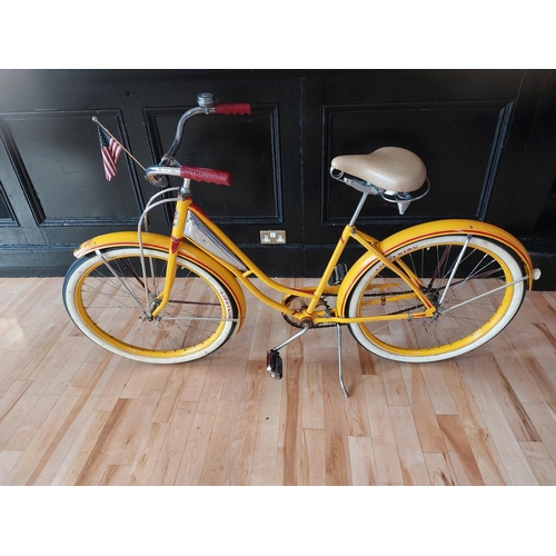 203 - Vintage Columbia cruiser step through bicycle in striking yellow made by The Westfield MFG. Co Westf... 