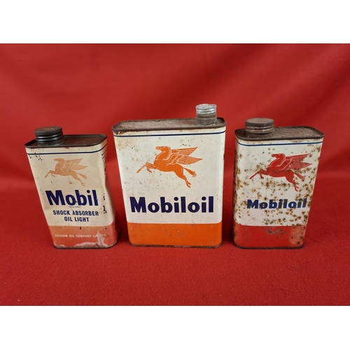 214 - 3 vintage Mobil oil tins.